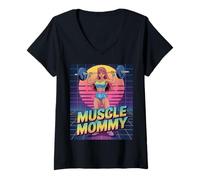 Donna Anime Muscle Mommy Weightlifting Fitness Girl Aesthetic Maglietta con Collo a V