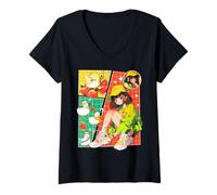 Donna Anime Ragazza Kawaii Anatre Comiccore Retro Manga Art J Moda Maglietta con Collo a V