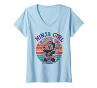 Donna Anime Unicorn NINJA GIRL Ragazza carina I Believe Pink Squad Maglietta con Collo a V