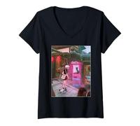 Donna Anime Vaporwave Cyberpunk Street Cat Mystic Japancore Maglietta con Collo a V
