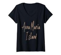 Donna Anna Maria Island Florida Vintage Design Elegante Maglietta con Collo a V