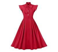 Donna Anni '50 Abito da Cocktail retrò Vintage Manica Corta A Pois Rockabilly Swing Vestito Elegante Abito da Sposa Sera Vestito al Ginocchio Pieghe Gonna Rosso Brillante XXL