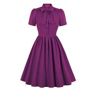 Donna Anni '50 Abito da Cocktail retrò Vintage Manica Corta A Pois Rockabilly Swing Vestito Elegante Abito da Sposa Sera Vestito al Ginocchio Pieghe Gonna Viola S