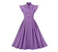 Donna Anni '50 Abito da Cocktail retrò Vintage Manica Corta A Pois Rockabilly Swing Vestito Elegante Abito da Sposa Sera Vestito al Ginocchio Pieghe Gonna Viola Chiaro M