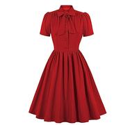 Donna Anni '50 Abito da Cocktail retrò Vintage Manica Corta A Pois Rockabilly Swing Vestito Elegante Abito da Sposa Sera Vestito al Ginocchio Pieghe Gonna Rosso XL