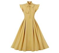 Donna Anni '50 Abito da Cocktail retrò Vintage Manica Corta A Pois Rockabilly Swing Vestito Elegante Abito da Sposa Sera Vestito al Ginocchio Pieghe Gonna Giallo M