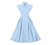 Donna Anni '50 Abito da Cocktail retrò Vintage Manica Corta A Pois Rockabilly Swing Vestito Elegante Abito da Sposa Sera Vestito al Ginocchio Pieghe Gonna Lago Blu M
