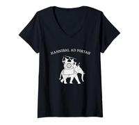 Donna Annibale a Portas Antica Cartagine Elefante da Guerra Maglietta con Collo a V