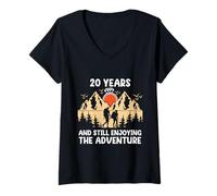 Donna Anniversario di Matrimonio 20 Anni Ancora godendo Avventure Maglietta con Collo a V