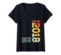 Donna Anno 2018 Settembre 2018 Retro 2018 Vintage 2018 dal 2018 Maglietta con Collo a V