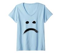 Donna Annoyed Sad Face - Minimal Black Drawing Maglietta con Collo a V