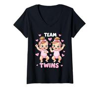 Donna Annuncio Baby Shower Twins Team Twins New Baby Twin Girls Maglietta con Collo a V