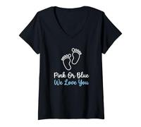 Donna Annuncio di Gravidanza Rosa Blu We Love You Maglietta con Collo a V