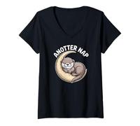 Donna Anotter Nap Lontra Luna Sonno Divertimento Maglietta con Collo a V