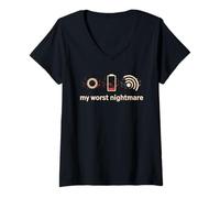 Donna Ansia Tecnologica Buffering Low Battery My Worst Nightmare Maglietta con Collo a V
