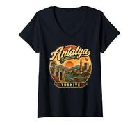 Donna Antalya Turchia Vintage Riviera Turca Viaggi Antalya Maglietta con Collo a V