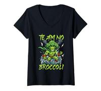 Donna Anti Broccoli Joke Team No Broccoli Maglietta con Collo a V