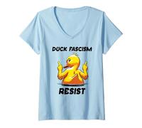 Donna Anti Fascism Protest Sign Fuck Fascism Duck F Fascism Resist Maglietta con Collo a V