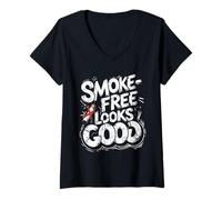 Donna Anti Fumo Smoke Free Looks Good Maglietta con Collo a V