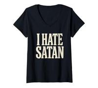 Donna Anti Satana Tshirt Divertente Cristiano Gesù Dio Chiesa Maglietta con Collo a V