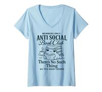 Donna Anti Social Book Club Cottagecore Bookish Frog Reading Vibes Maglietta con Collo a V