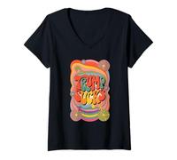 Donna Anti Trump Groovy Ironic 60s 70s Vintage Inspired Retro Maglietta con Collo a V