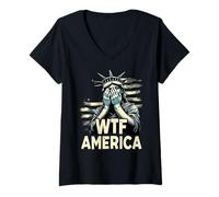 Donna Anti-Trump Politico e Democrazia WTF America? Maglietta con Collo a V