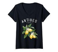 Donna Antibes Costa Azzurra Francia Limone Art Francia Francia Francia Frutta Vintage Maglietta con Collo a V
