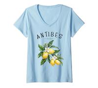 Donna Antibes Costa Azzurra Francia Limone Art Francia Francia Francia Frutta Vintage Maglietta con Collo a V