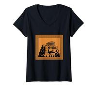 Donna Antica Atene Acropoli Partenone Storia Greca Classica Maglietta con Collo a V