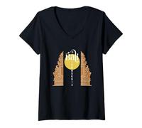Donna Antica Indonesia Porta del Cielo Bali Viaggi Asia Vacanza Maglietta con Collo a V
