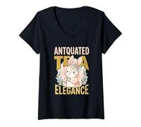 Donna Anticato Tea Elegance Bunny Party Time Vibes Vibes Vintage Lover Maglietta con Collo a V