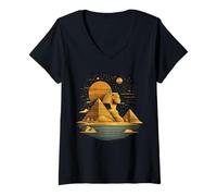 Donna Antico Egitto Tutankhamon Sfinge Piramide Egitto Mitologia Maglietta con Collo a V