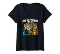 Donna Antisocial Feline Introvert Lone Wolf Cat Mode Maglietta con Collo a V