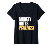 Donna Anxiety Hates Psalm 23 Bible Verse to Memorize by Heart Maglietta con Collo a V