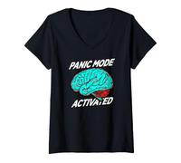 Donna Anxiety Humor Panic Mode Activated Brain Maglietta con Collo a V