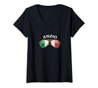Donna Anzio Italy Vintage Flag Sunglasses Maglietta con Collo a V