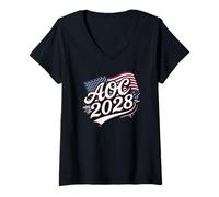Donna AOC 2028 per la Campagna patriottica della Bandiera statunitense del Presidente Maglietta con Collo a V
