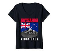 Donna Aotearoa Vibes Only - Bandiera della Nuova Zelanda Maglietta con Collo a V