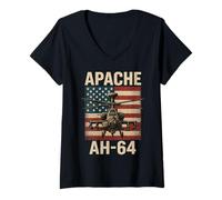 Donna Apache AH 64 USA American Flag United States Patriotic Maglietta con Collo a V