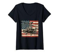 Donna Apache AH 64 USA American Flag United States Patriotic Maglietta con Collo a V