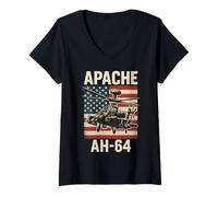 Donna Apache AH 64 USA American Flag United States Patriotic Maglietta con Collo a V
