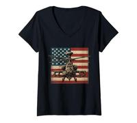 Donna Apache AH 64 USA American Flag United States Patriotic Maglietta con Collo a V