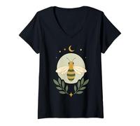 Donna Ape Boho Luna Botanica Natura Celeste Minimalista Maglietta con Collo a V
