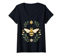 Donna Ape Floreale Natura Giardino Botan Maglietta con Collo a V