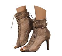 Donna Aperta Stivali Da Ballo Tacco Alto Stivaletti Latino Con Rete Di Mesh, Lacci Frontali E Fibbia Decorativa, Tacco Alto A Spillo, Punta Aperta, Per Feste, Performance E Danze Latino Americane