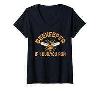 Donna Apicoltore If I Run You Run Retro Bee Amante Apicoltura Maglietta con Collo a V