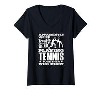 Donna Apparentemente Problemi Quando Si Gioca a Tennis Insieme Che Lo sapevano Maglietta con Collo a V