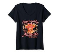 Donna Apparently I Have An Attitude Funny Highland Cow Maglietta con Collo a V