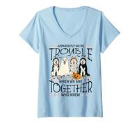 Donna Apparently We're Trouble Together, Cane Divertente Stile Halloween Maglietta con Collo a V